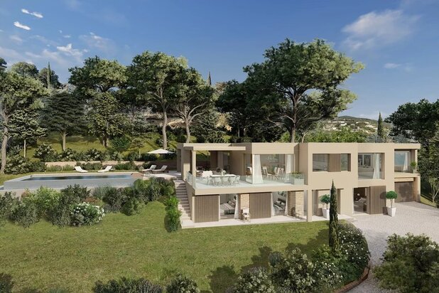 NIEUWBOUWVILLA, uiterst goed gelegen op de heuvels van GRIMAUD, met prachtig uitzicht op de baai van SAINT-TROPEZ...