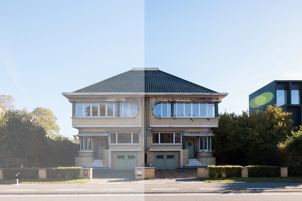 Art Deco woning opgedeeld in commerciële ruimte en appartement